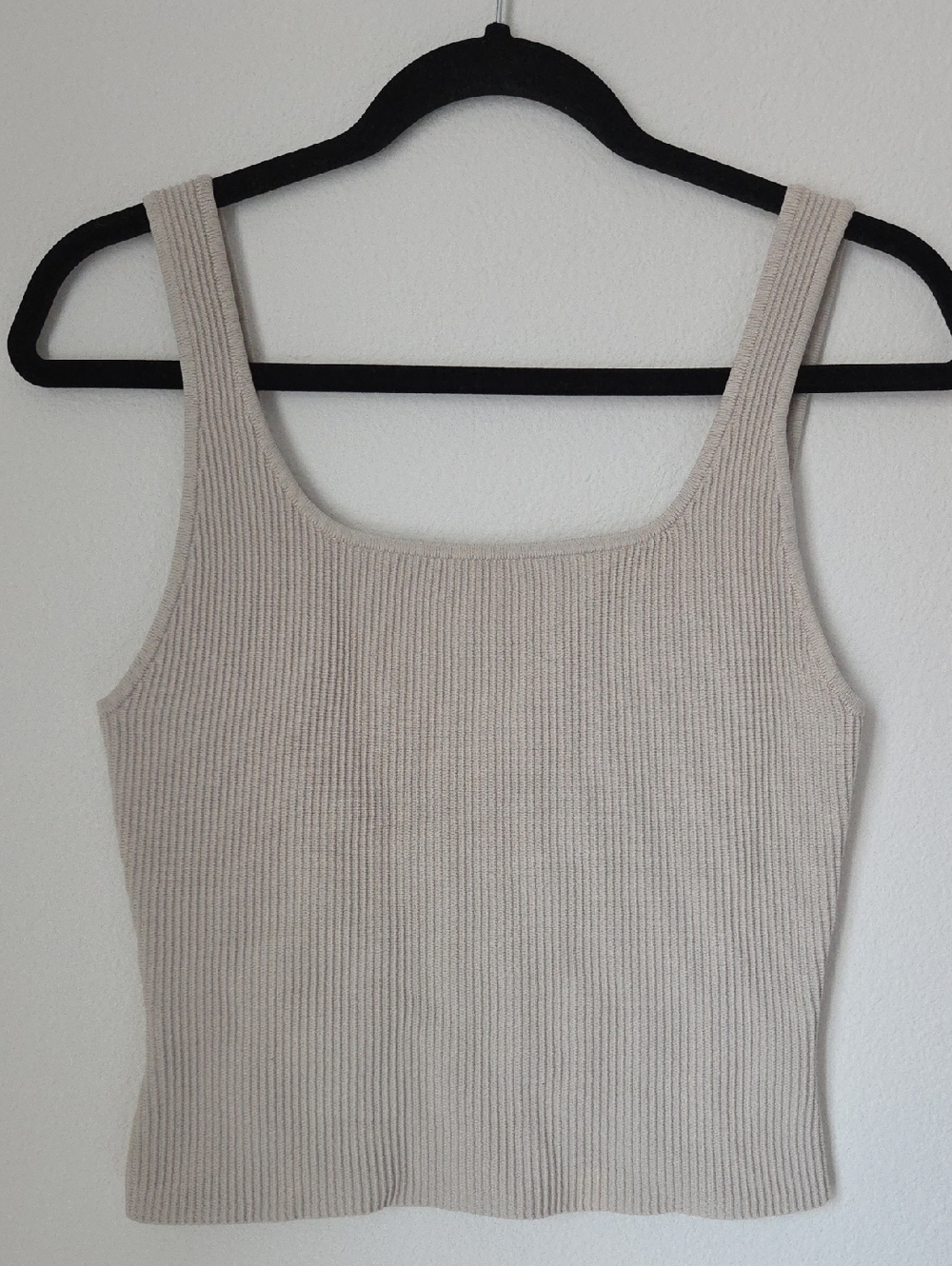 Babaton Ribbed Square-Neck Tank Top in Beige